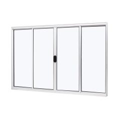 Janela de Aluminio de Correr Central 100x150cm 4 Folhas Vidro Liso Slim Modular Ramassol Branco