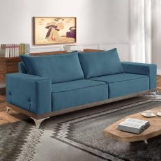 Sofá 4 lugares M43 Martins Estofados Linho Linho/Azul Petroleo