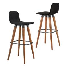 KIT 2 BANQUETAS ALTAS LINEA LINHO PRETO AÇO PRETO BASE CARVALHO LUXO