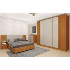 Guarda Roupa Casal 6 Portas 6 Gavetas Barcelona Ripado Tcil Móveis - Cinamomo/Off White