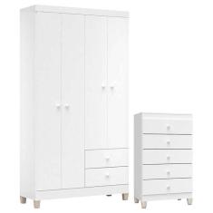 Cômoda Gaveteiro E Guarda Roupa 4 Portas Ternura Baby Branco Flex - Incorplac
