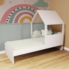 Cama Casinha com Telhado Branco Megamobilia