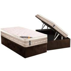 Cama Box Baú Solteiro: Colchão Molas Castor Bonnel Premium Tecnopedic + Base CRC Suede Brown(88x188)