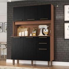 Armário De Cozinha Completa Compacta 6 Portas 2 Gavetas 1,20m Pop Nature / Preto Zanzini