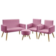 Kit Poltrona Namoradeira e 2 Poltronas Decorativas Vega Puff Solar Sue