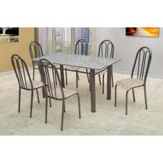 Conjunto de Mesa Carla com 6 Cadeiras Craqueado Preto Rattan - Artefam