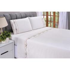 Jogo lençol Fluence quarto casal Padrão bordado 4 peças 2fronha - Shop