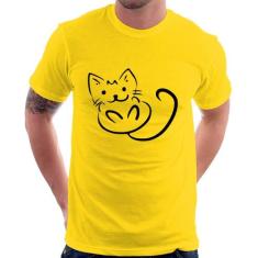 Camiseta Gatinho Traços - Foca na Moda, Amarelo, G