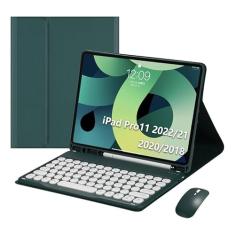 Teclado Redondo + Mouse + Capa Para 2022/2021/2020/2018 iPad Pro 11 Polegadas