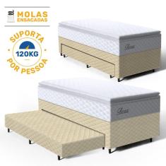 Cama Box com Colchao de Molas Ensacadas Pillow Top Flora + Auxiliar de Espuma Unique Solteiro 88cm