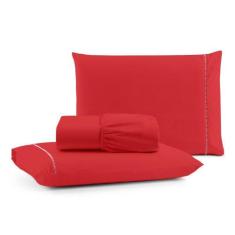 Jogo De Lençol King Mirante 100% Algodão 3 Peças - Vermelho - Casa Sho