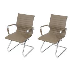 Kit 2 Cadeiras Para Escritório Interlocutor Base Fixa Esteirinha Corino 3301 Or Design Fendi