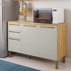 Balcão De Cozinha 120cm Com 3 Portas 2 Gavetas E Tampo 100% Mdf Itália Amêndoa-off White