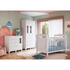 Quarto de Bebê Completo Guarda Roupas Cômoda com Janelas e Berço 100% 