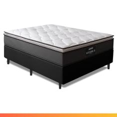 Cama Box Casal Colchão Molas Ensacadas Pillow Top Maximus 138x188x67cm Cinza/Preto Gazin Cinza/Branco