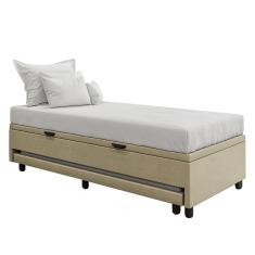 Bicama Box Baú Solteirão 96x188 cm Samy S05 Veludo Bege - Mpozenato