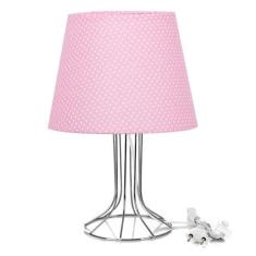 Abajur Torre Dome Rosa/bolinha Com Aramado Cromado - MARRYLUZ