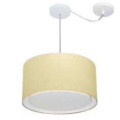 Lustre Pendente Cilíndrico Com Desvio Md-4305 Cúpula Em Tecido 40x25cm Algodão Crú - Bivolt
