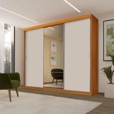 Guarda Roupa Casal Ambiente ímola 3 Portas De Correr Com Espelho Freijó Off White Pina - Luapa