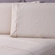 Jogo De Cama Liso Bege Solteiro 03 Pçs Micropercal 180 Fios