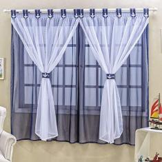Cortina 2,00m X 1,70m Alt. Kids Decoração Quarto Criança em Voal para Varão - Azul Marinho