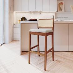 Banqueta com Encosto e Apoio para Pés Tiê CabeCasa MadeiraMadeira Amêndoa/Off White