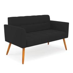 Sofá Namoradeira Elisa Veludo Preto Pés Palito Castanho - D`rossi