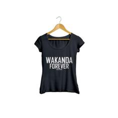 Camiseta Baby Look Wakanda Forever Clássico Vingadores Feminino Preto