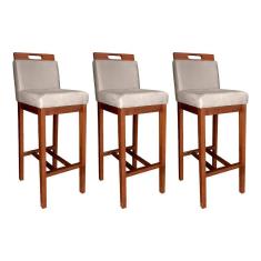 Kit 3 Banquetas Alta Veneza Estofada com Encosto 104 Cm Madeira Castanho Suede CCS
