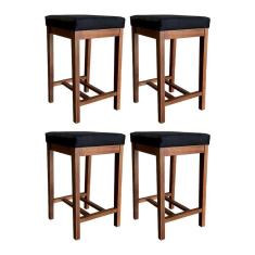 Kit 4 Banquetas Alta para Bancada de Cozinha Bali 74 Cm Madeira Suede CCS