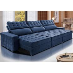 Sofá Retrátil E Reclinável 3,55M Cama Inbox Big Star Com Softgel D40 Velupluma Azul