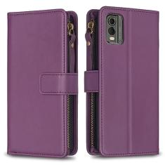 Capa para Nokia G21 com alça de pulso, 9 compartimentos para cartão, 1 carteira de couro com zíper, função de suporte, fecho magnético, capa para celular compatível com Nokia G21 de 6,5 polegadas