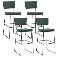 Kit 04 Banquetas Alta Linho Verde Musgo