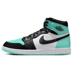 Nike Tênis masculino Air Jordan 1 Retro High OG Branco/Preto-Verde Brilho DZ5485 130, Branco/preto e verde brilhante, 45