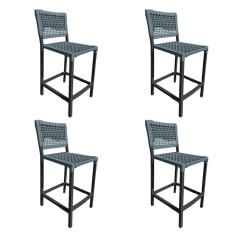 Kit 4 Banquetas França em Corda Náutica e Base em Alumínio Preta para Área Gourmet Cinza