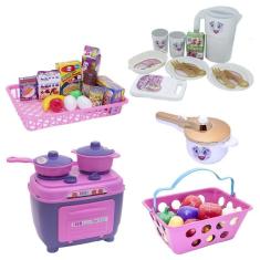 Cozinha Menina Brinquedo Fogão Mercado Jogo Jantar Kit 42Pç
