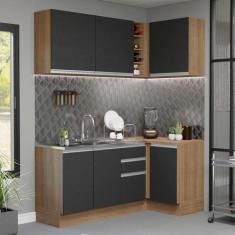 Armário de Cozinha Compacta de Canto 269cm Rustic/Preto Glamy Madesa 0