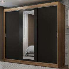 Guarda-Roupa Casal Madesa Kansas 3 Portas de Correr com Espelho 3 Gave