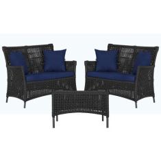 2 Sofá Área e Mesa Igapó Alumínio Pintura Preta Corda Náutica Estofado