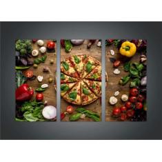 Quadro Decorativo Pizza Pizzarias Restaurantes Gourmet Com 3 peças Com