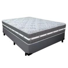 Cama Box Casal Sintético + Colchão Anjos Black Graphite Molas Ensacada