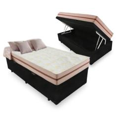 Cama Box Baú Solteiro + Colchão de Molas Ensacadas Firme Classic Bege 
