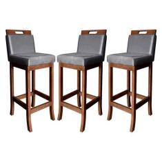 Kit 3 Banquetas Alta para Cozinha Americana Milão Madeira Castanho Sue