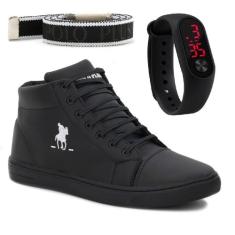 Kit Com Tênis Cano Médio Polo Plus + Relógio Digital E Um Cinto, Preto