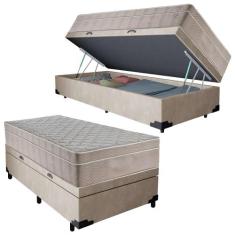 Cama Box Baú Suede Solteiro + Colchão SerenePrime Molas Ensacadas 88x1