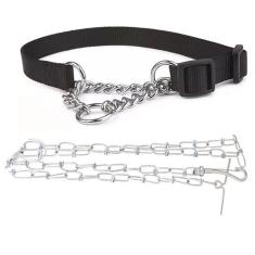 Coleira Semi Enforcadora Ajustavel Kit Corrente Guia Aço Adestramento Cachorro Pet Caes Treinamento