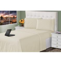 Lençol King 3 Peças 400 Fios Toque Macio Ponto Palito Casa Dona, BEGE