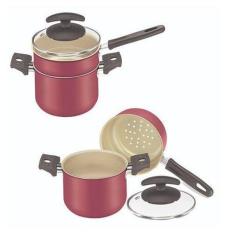 Conjunto Cuscuzeira Caldeirão com Panela de Alumínio Cereja com Tampa 