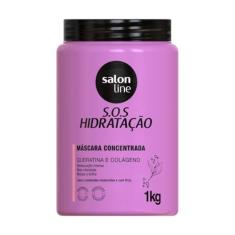 Salon Line, Máscara Capilar, SOS Hidratação, Concentrada, Queratina e Colágeno - Cabelos Lisos, Ondulados, Cacheados e Crespos, 1 Kg