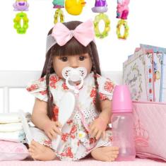 Boneca Estilo Reborn Menina Pode Banhar + Lindos Acessórios - Cegonha 